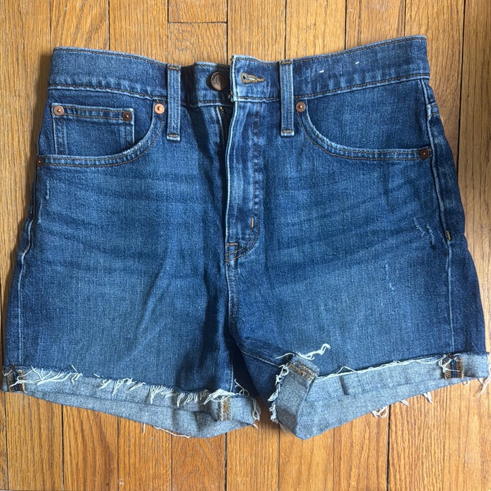 High Rise Madewell Blue Jean Shorts with Frayed Hem